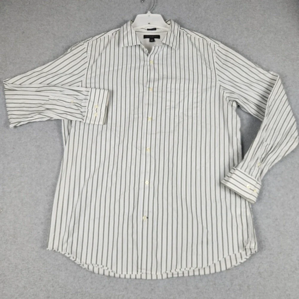 Banana Republic Dress Shirt Mens XL 17-17.5 White Green Striped Fitted Button Up